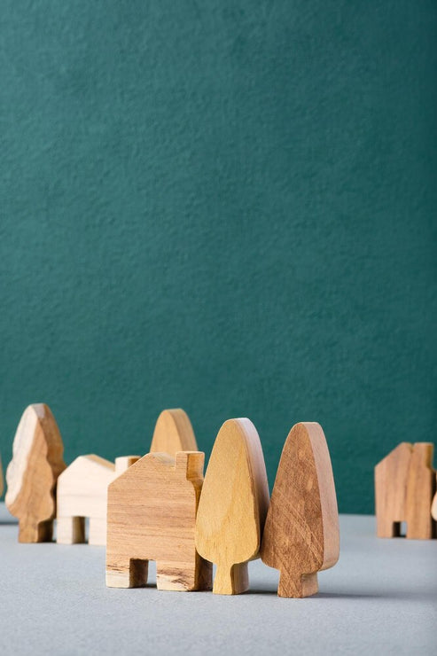 Handcrafted Wooden Village Set