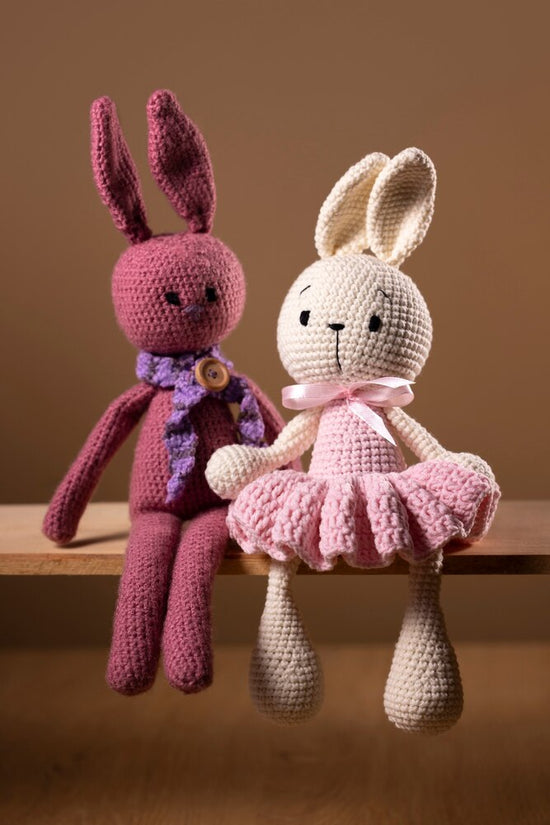 Still life of crochet plushies
